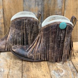 Us 10, fringe boot, boho boot, upcycled frye boot